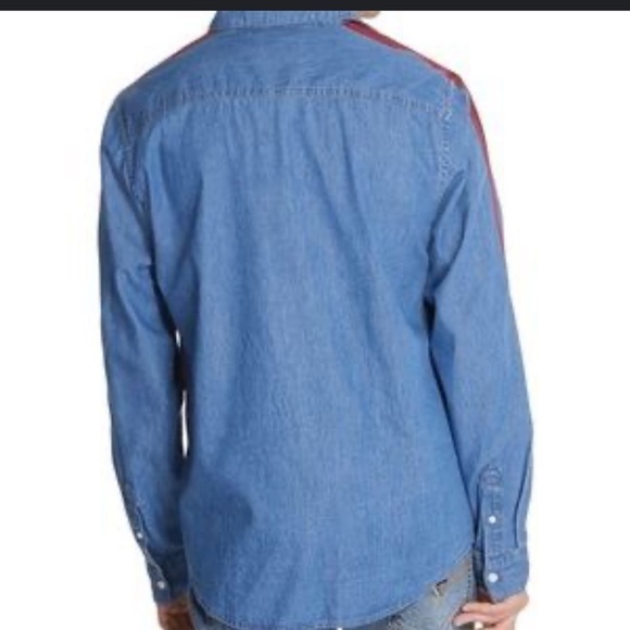 GUESS denim regular fit‎ buttoned down men’s shirt Sz M red blue striped sleeves - Picture 9 of 9